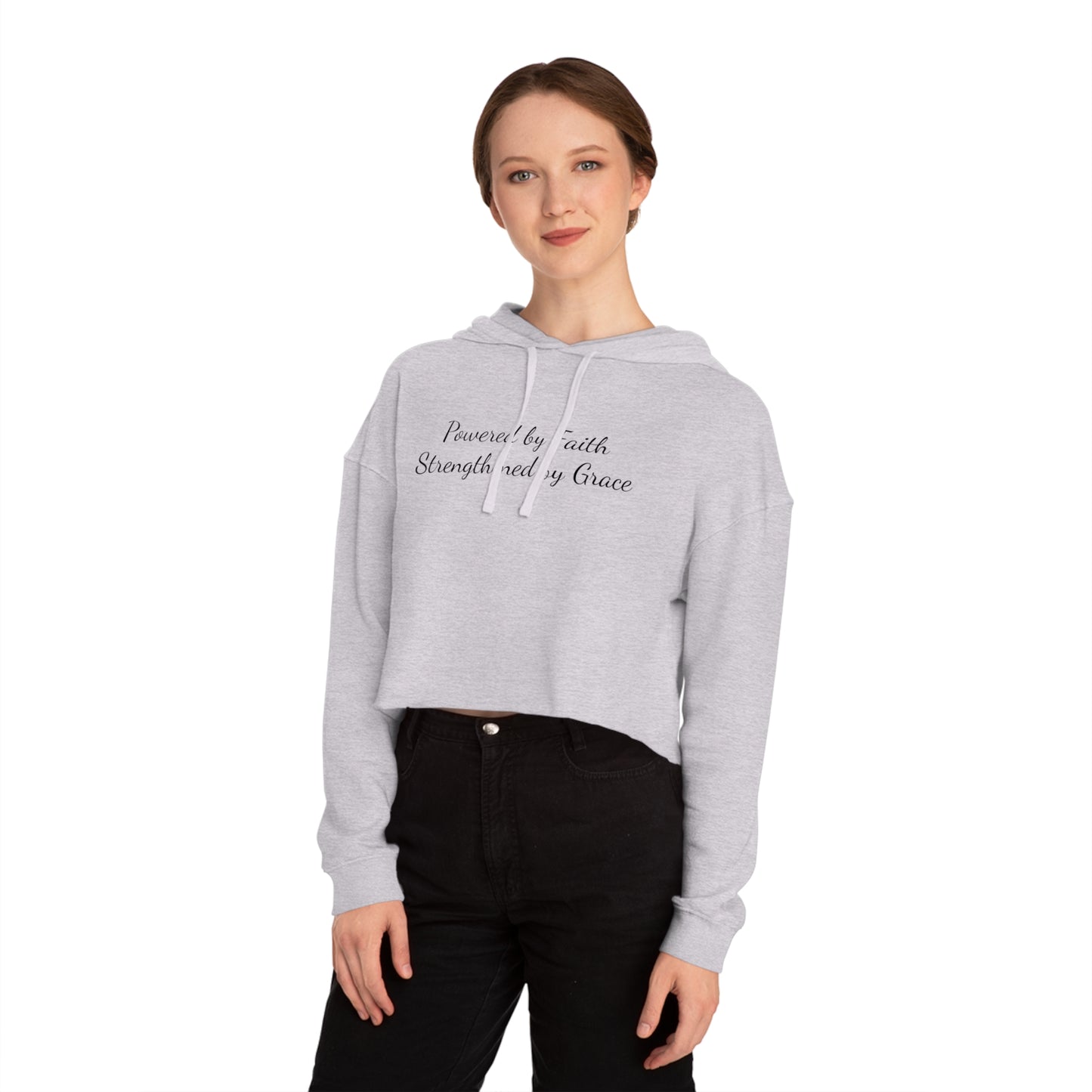 Cropped Top Hoodie — "Powered by Faith, Strengthened by Grace"
