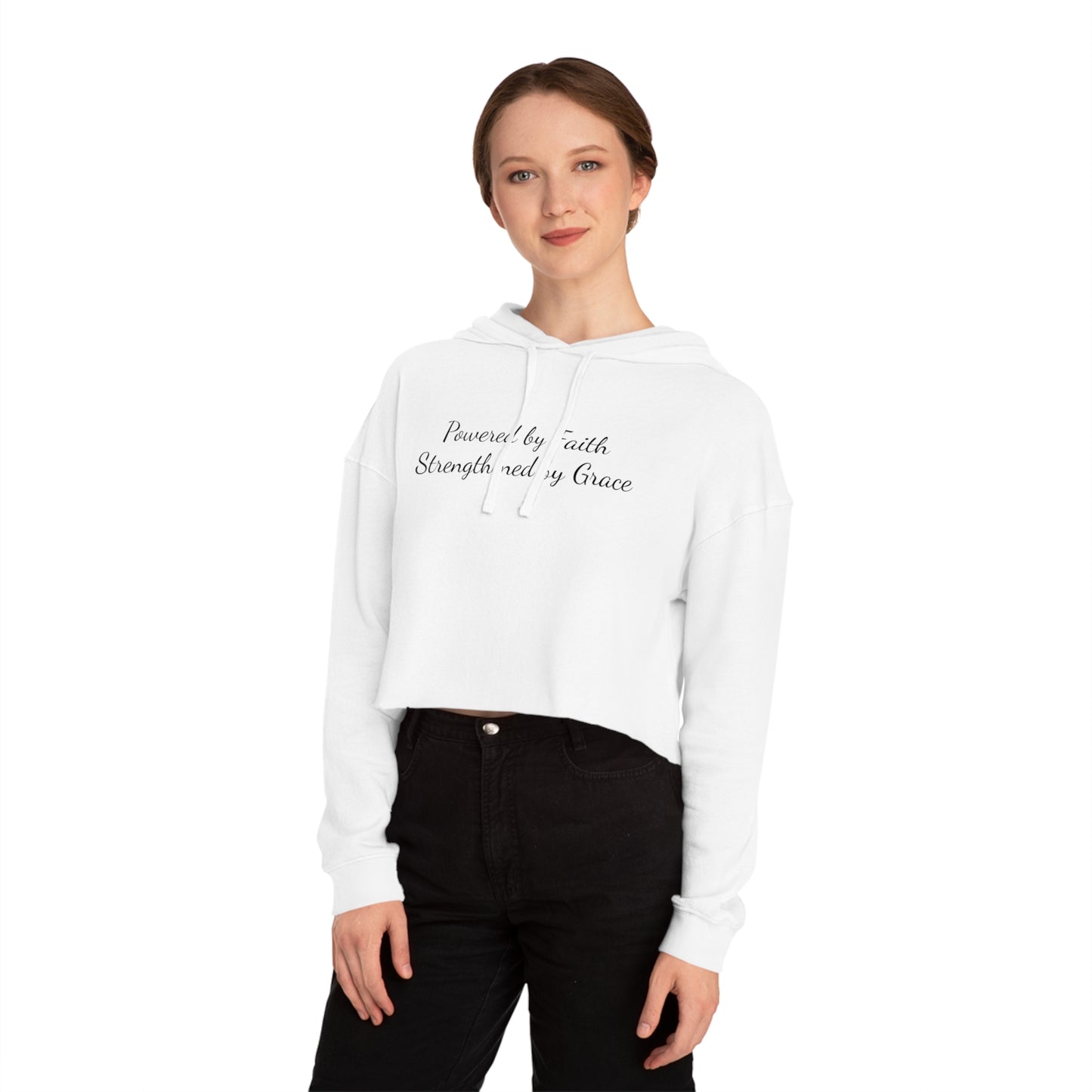 Cropped Top Hoodie — "Powered by Faith, Strengthened by Grace"