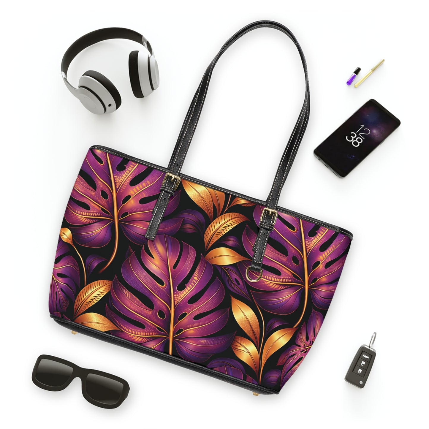 Purple & Gold Monstera Tote
