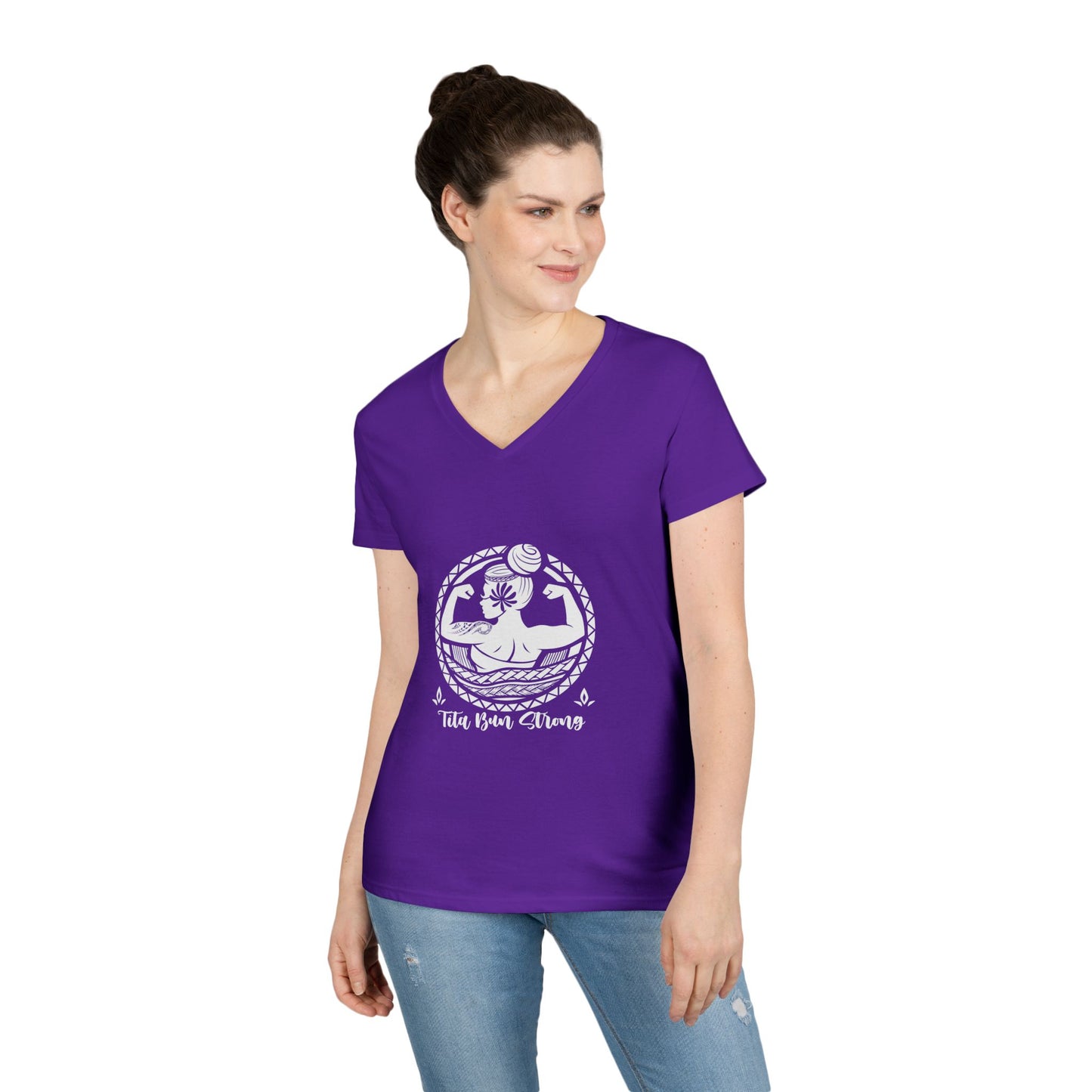 Ladies' V-Neck T-Shirt - "Tita Bun Strong" Inspirational Design