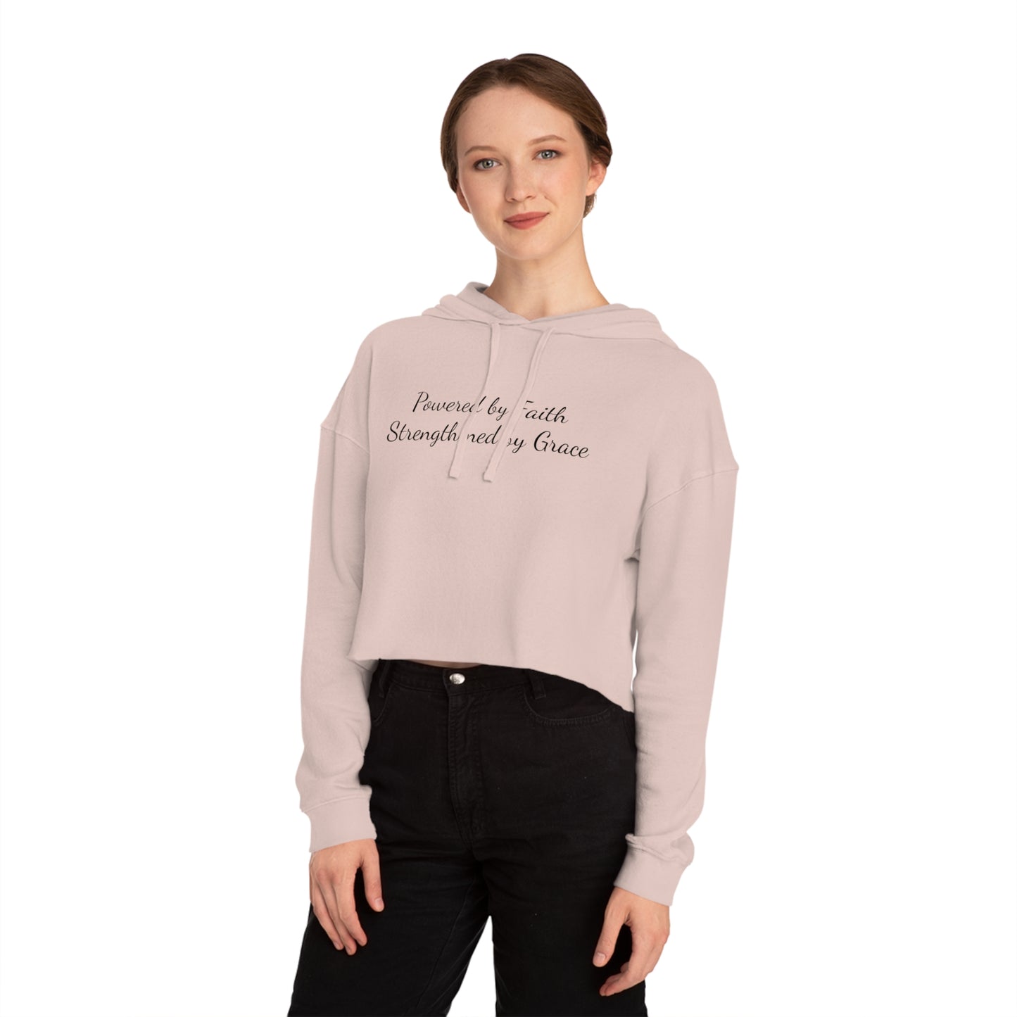 Cropped Top Hoodie — "Powered by Faith, Strengthened by Grace"