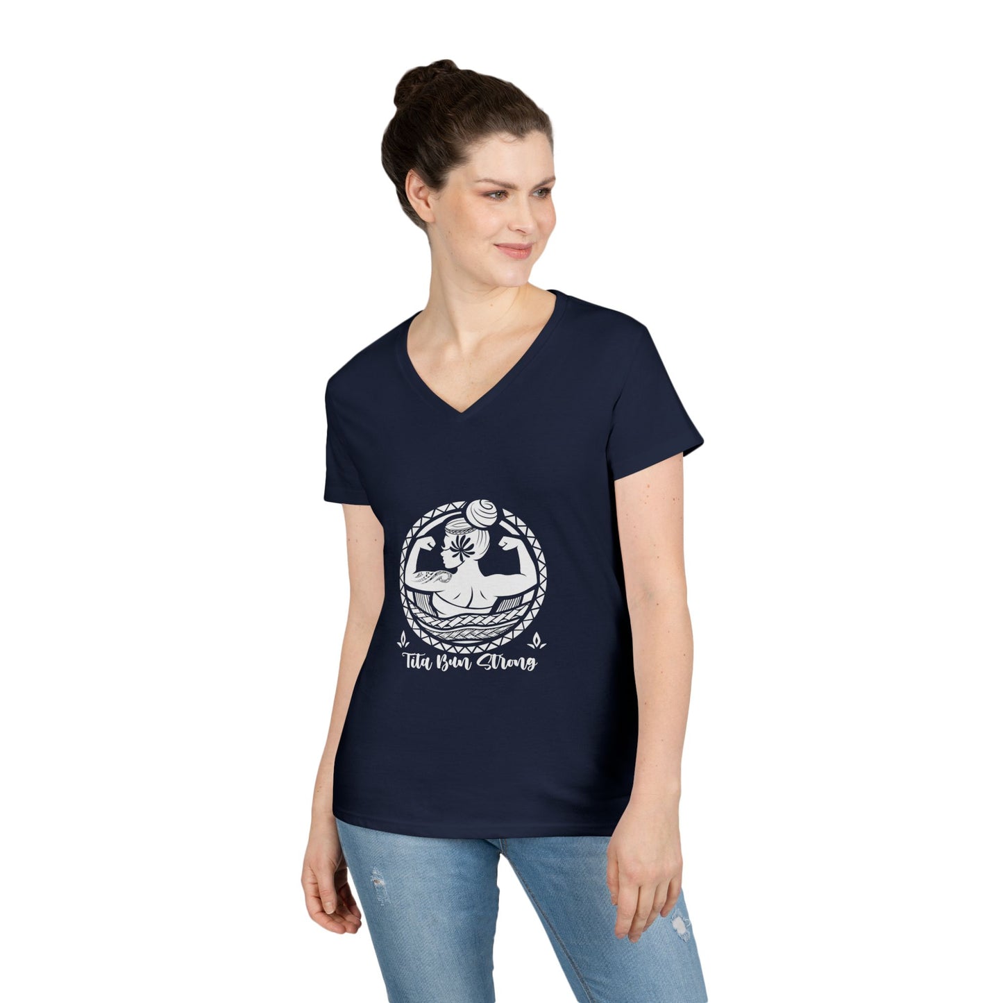 Ladies' V-Neck T-Shirt - "Tita Bun Strong" Inspirational Design