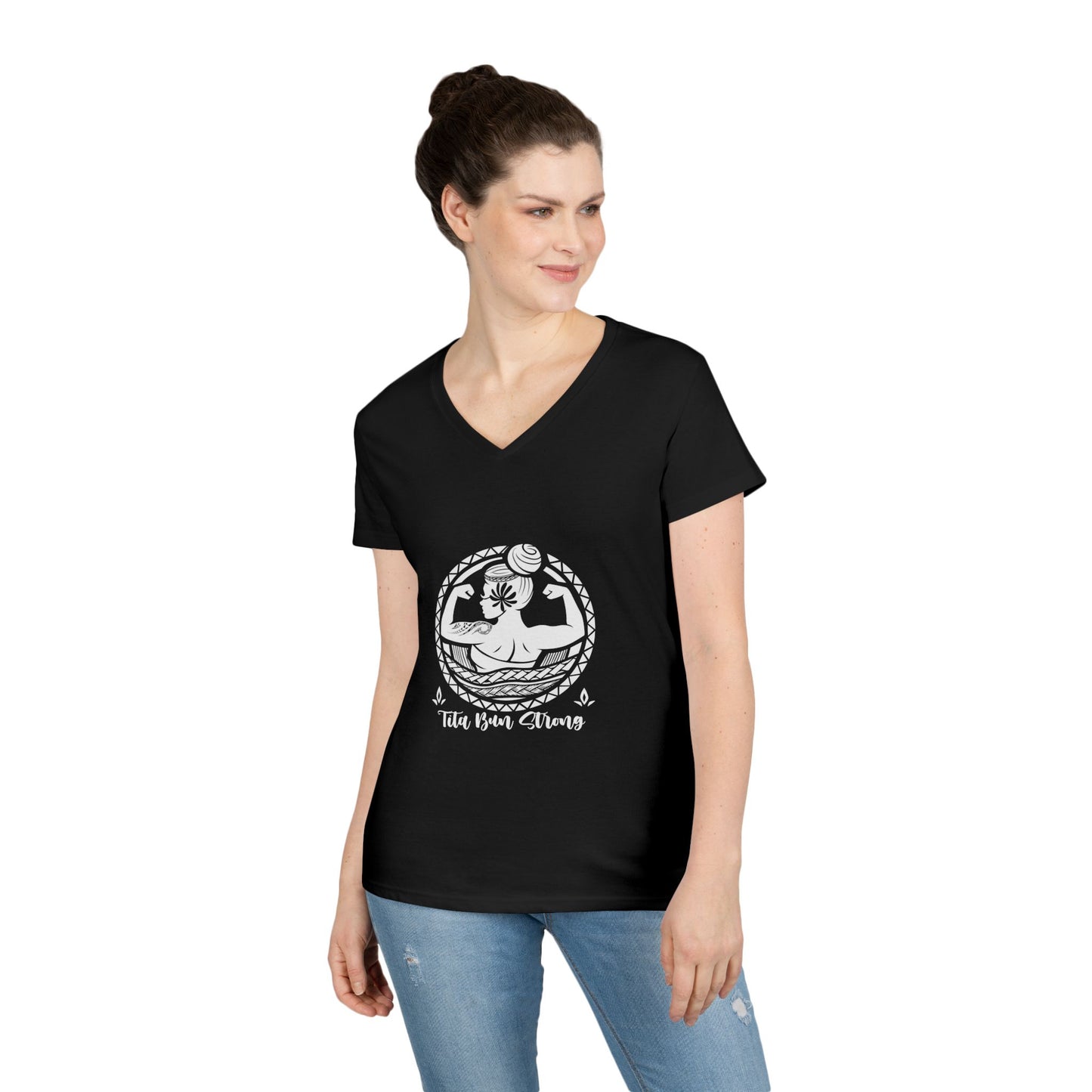 Ladies' V-Neck T-Shirt - "Tita Bun Strong" Inspirational Design