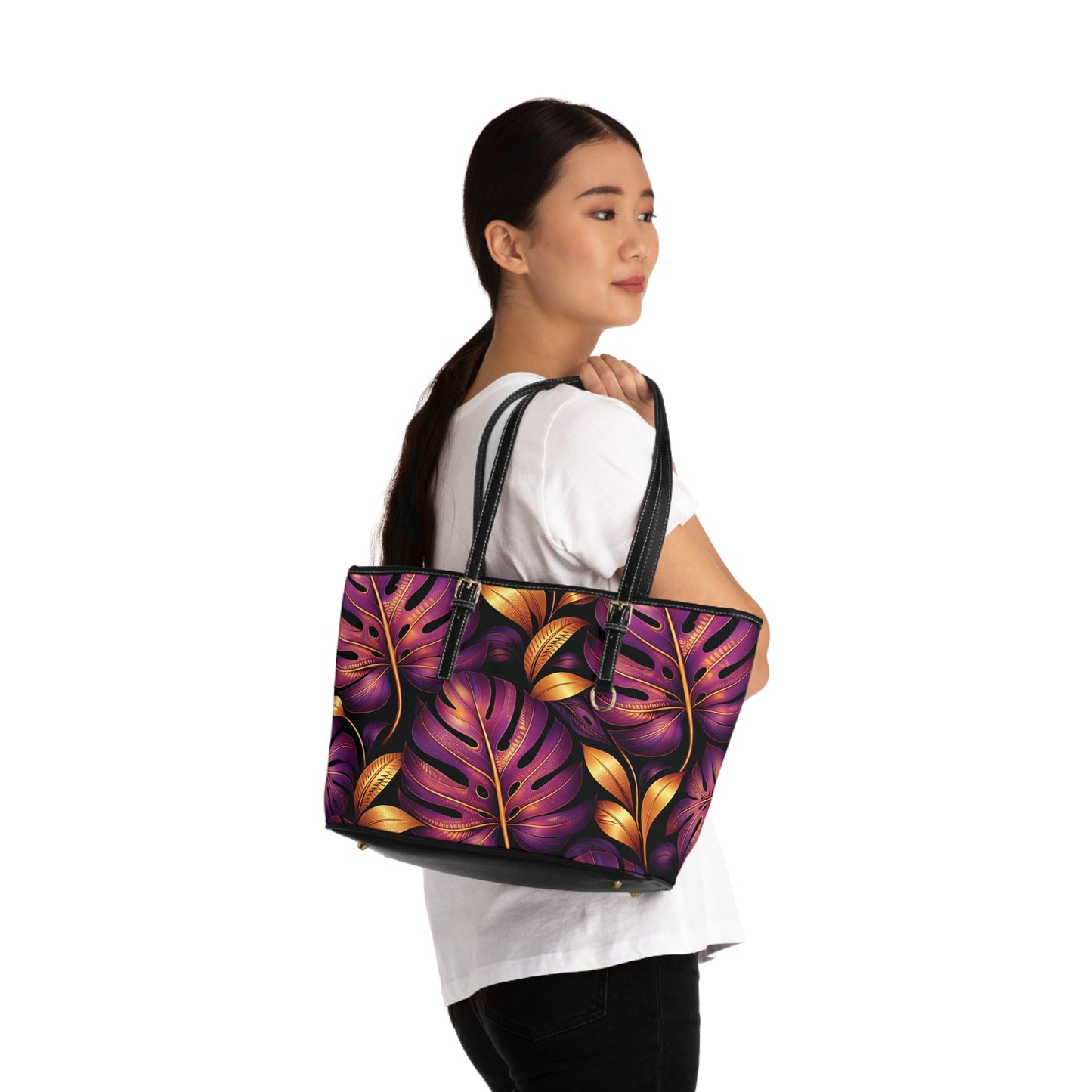 Purple & Gold Monstera Tote