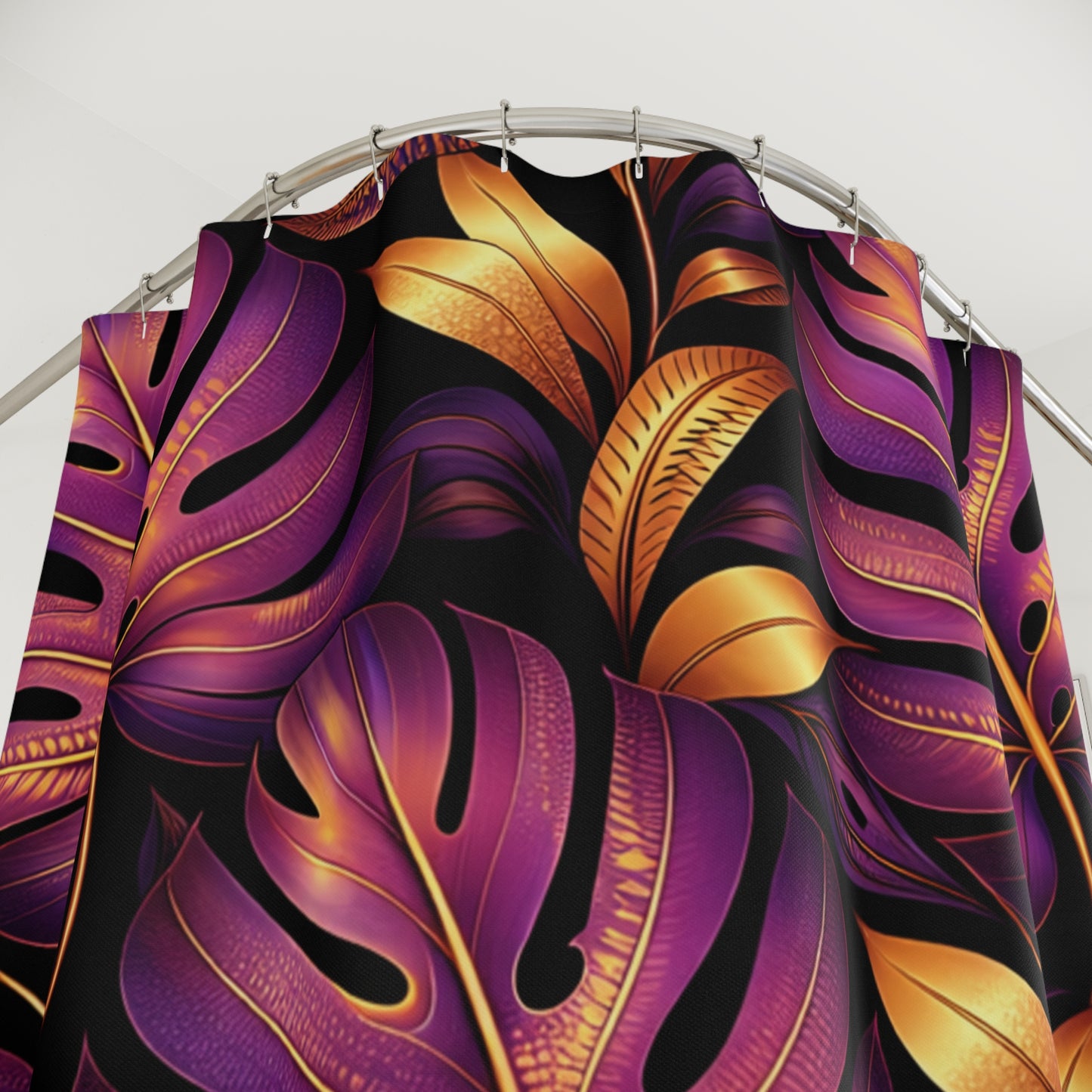 Purple & Gold Monstera Shower Curtain