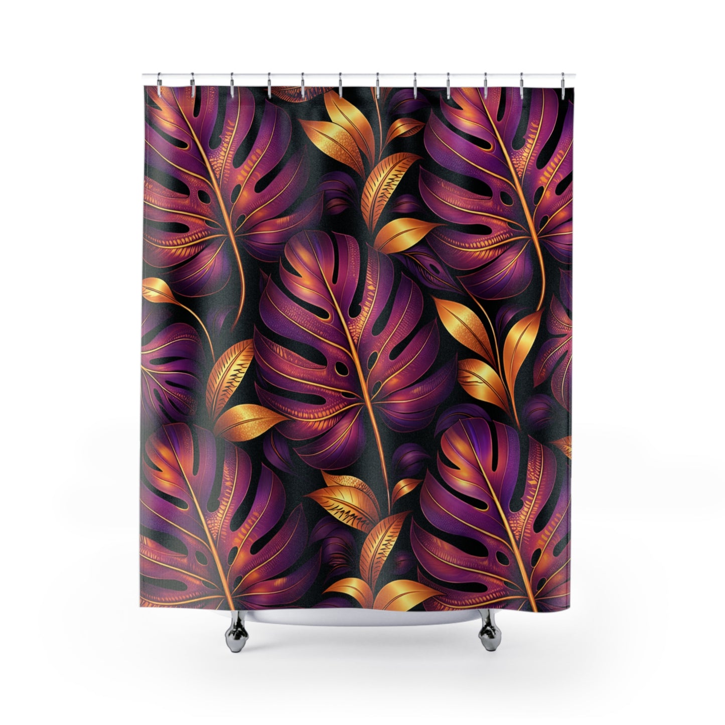 Purple & Gold Monstera Shower Curtain