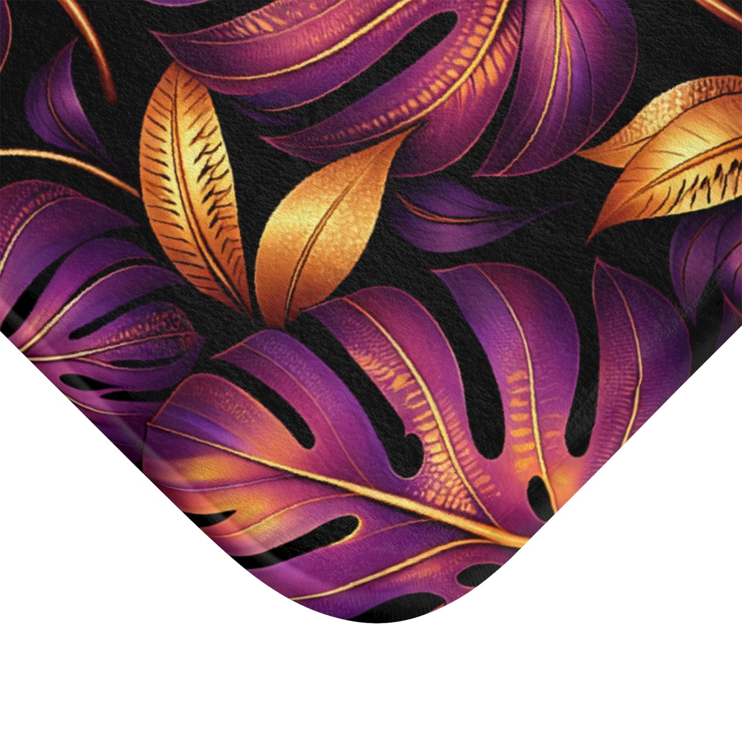Purple & Gold Monstera Bath Mat
