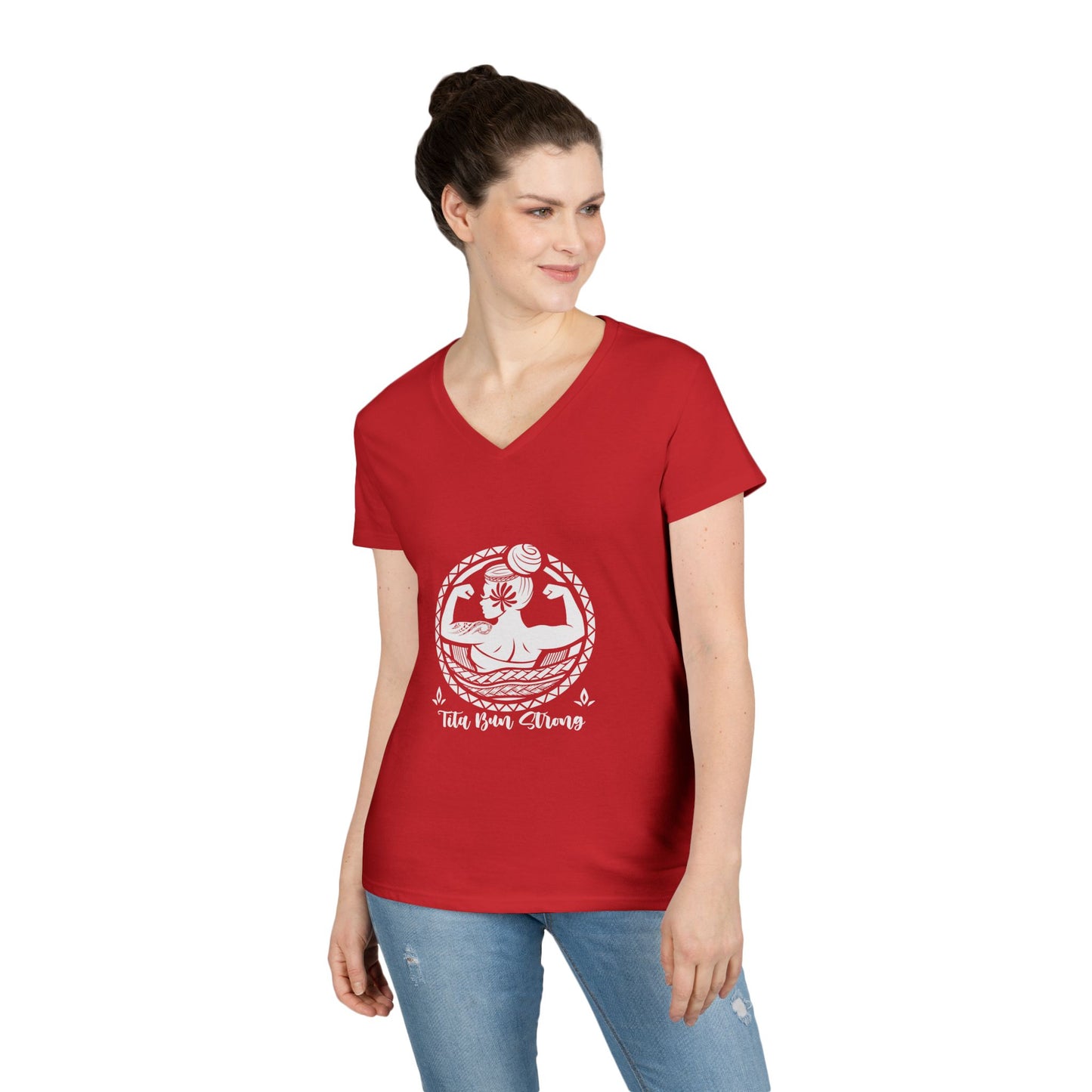 Ladies' V-Neck T-Shirt - "Tita Bun Strong" Inspirational Design