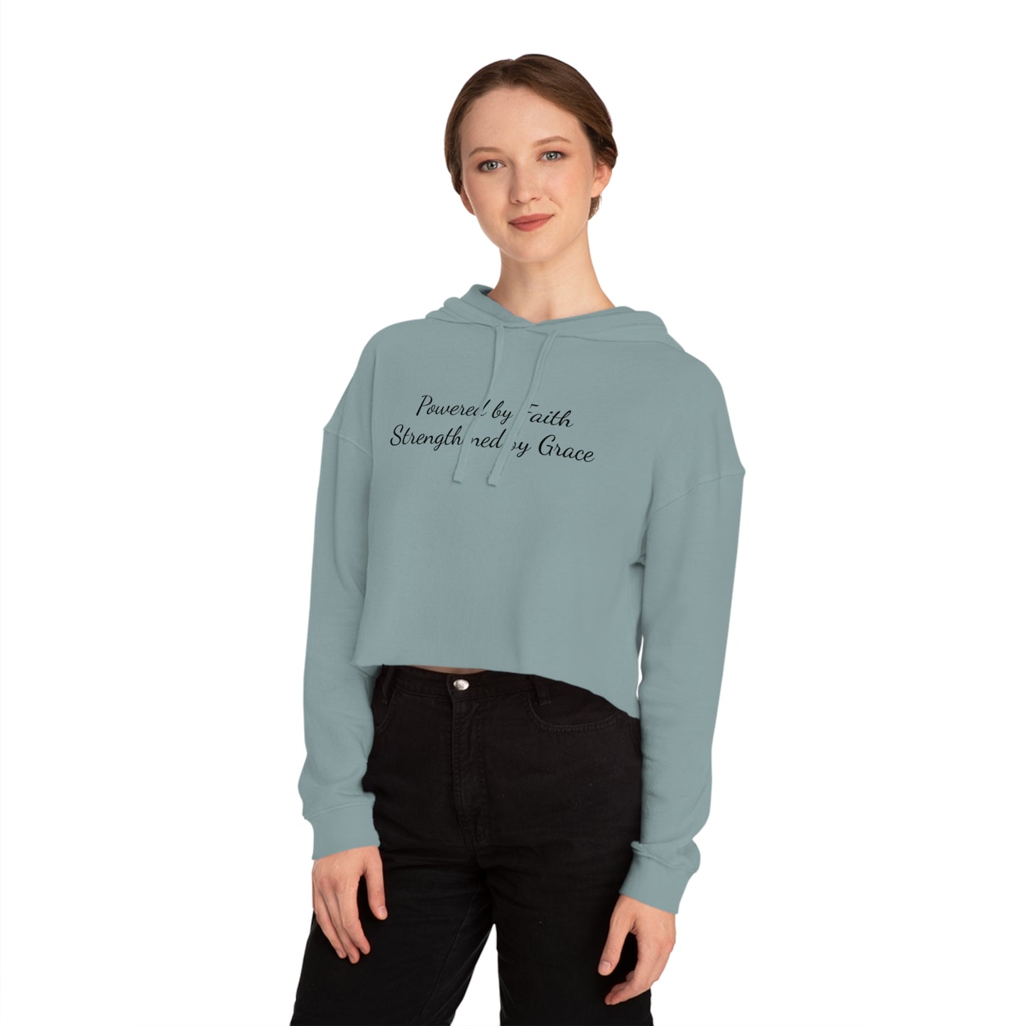 Cropped Top Hoodie — "Powered by Faith, Strengthened by Grace"