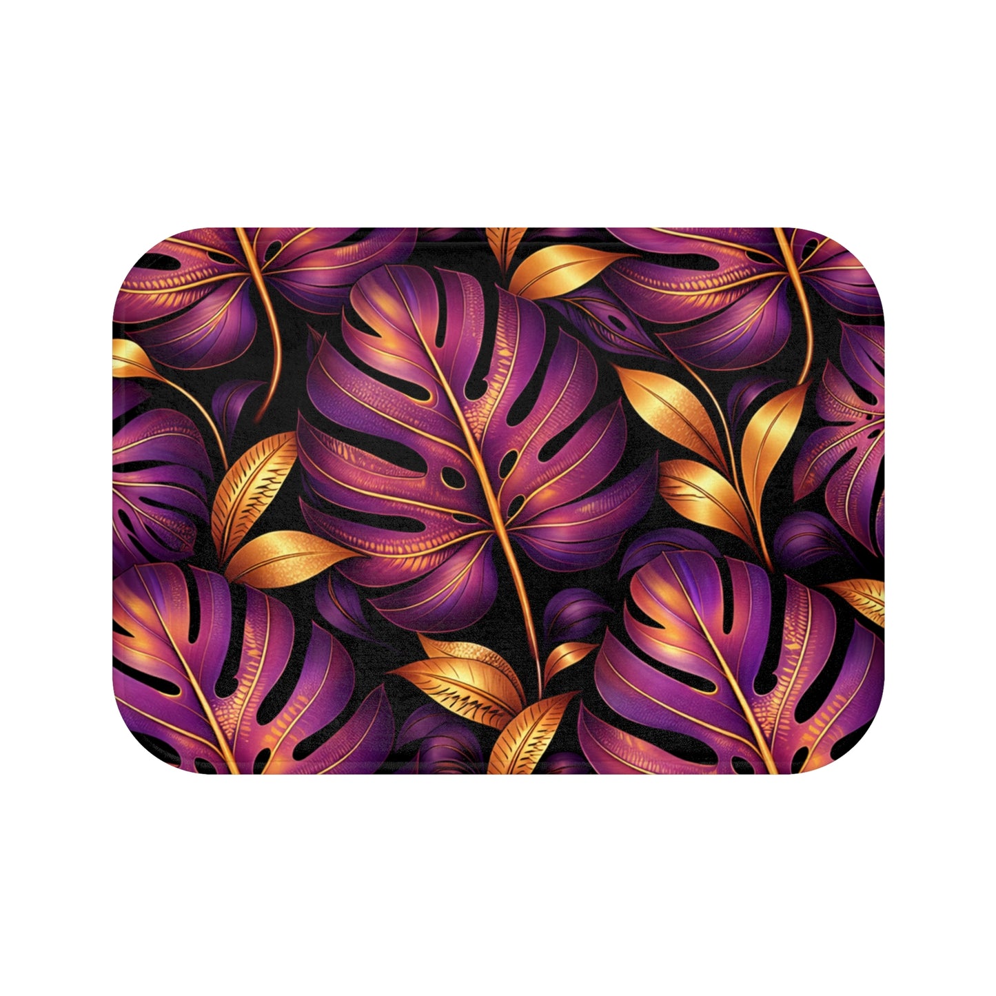 Purple & Gold Monstera Bath Mat