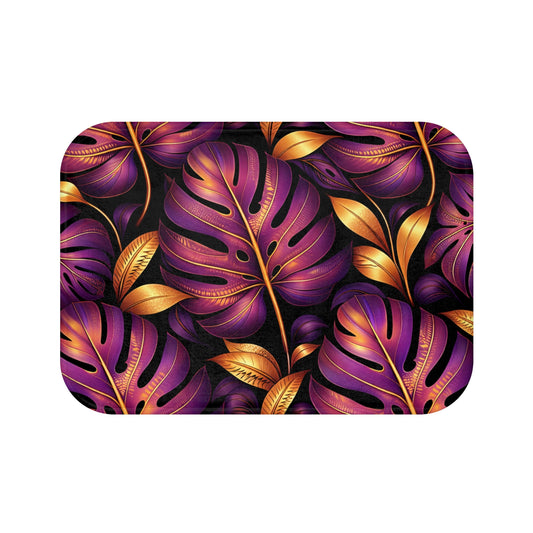 Purple & Gold Monstera Bath Mat