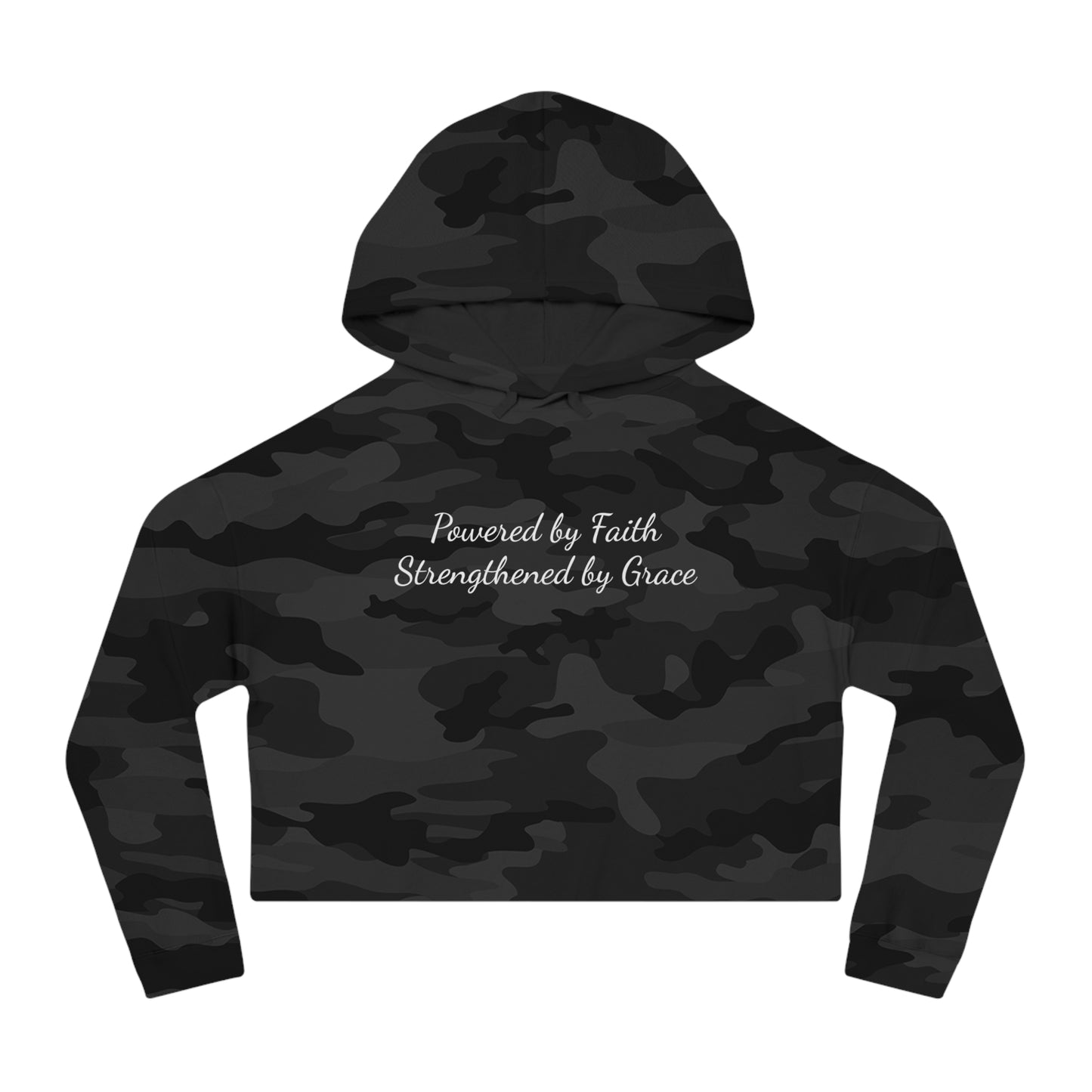 Cropped Top Hoodie — "Powered by Faith, Strengthened by Grace"