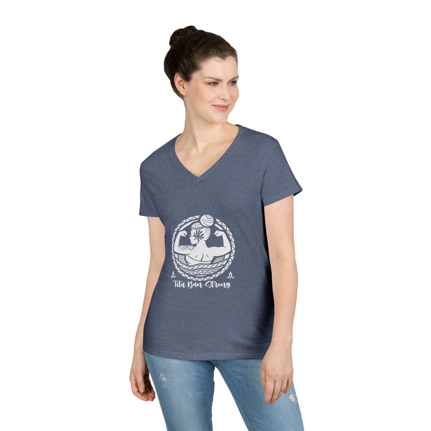 Ladies' V-Neck T-Shirt - "Tita Bun Strong" Inspirational Design