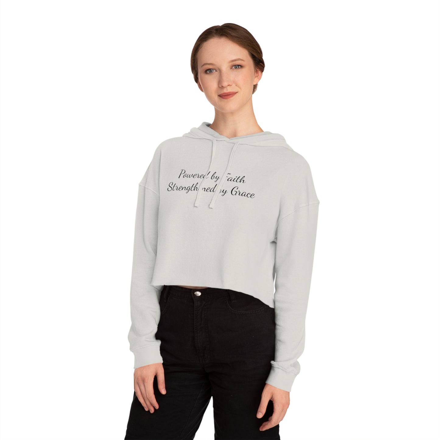 Cropped Top Hoodie — "Powered by Faith, Strengthened by Grace"