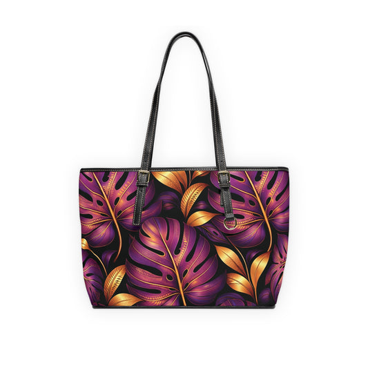 Purple & Gold Monstera Tote