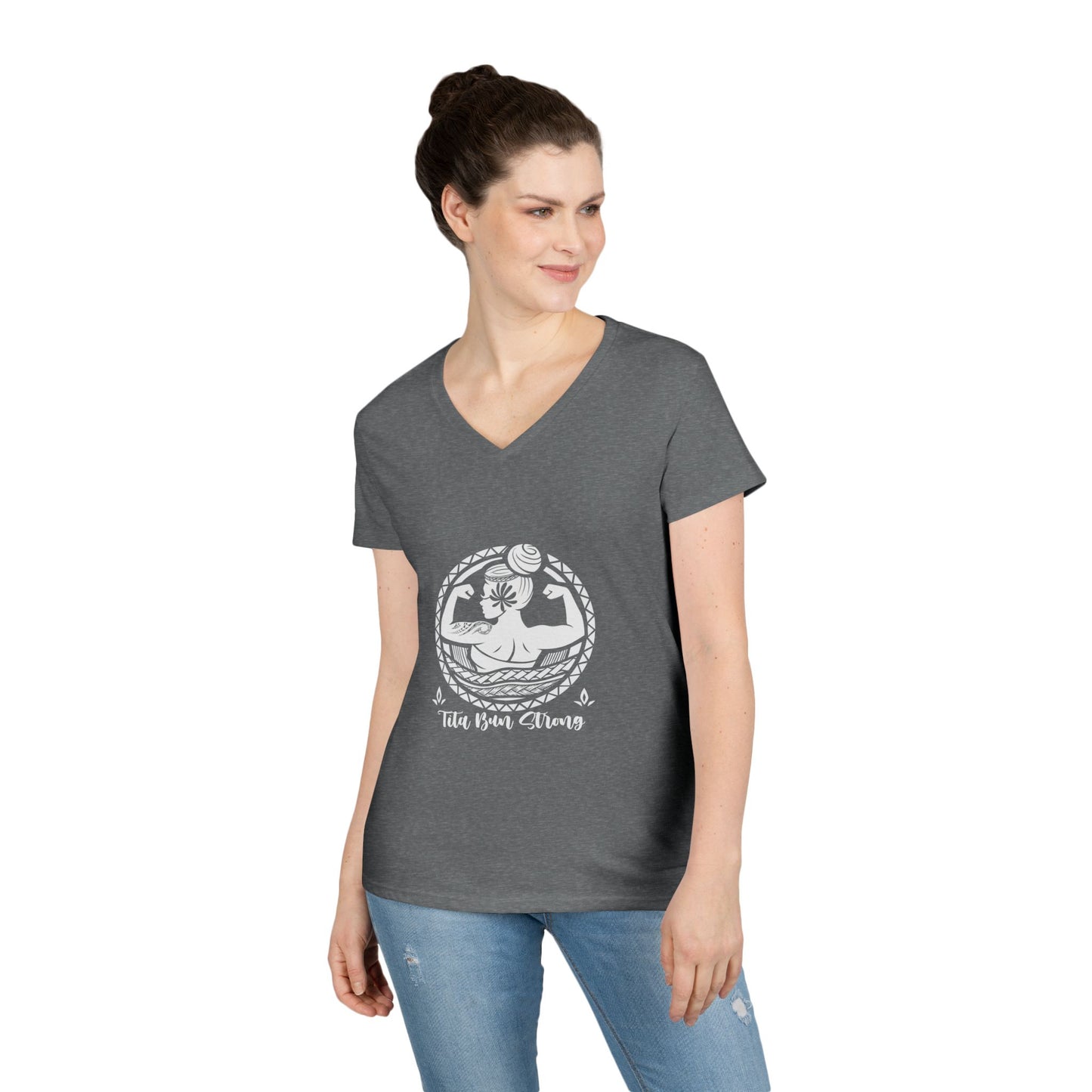 Ladies' V-Neck T-Shirt - "Tita Bun Strong" Inspirational Design