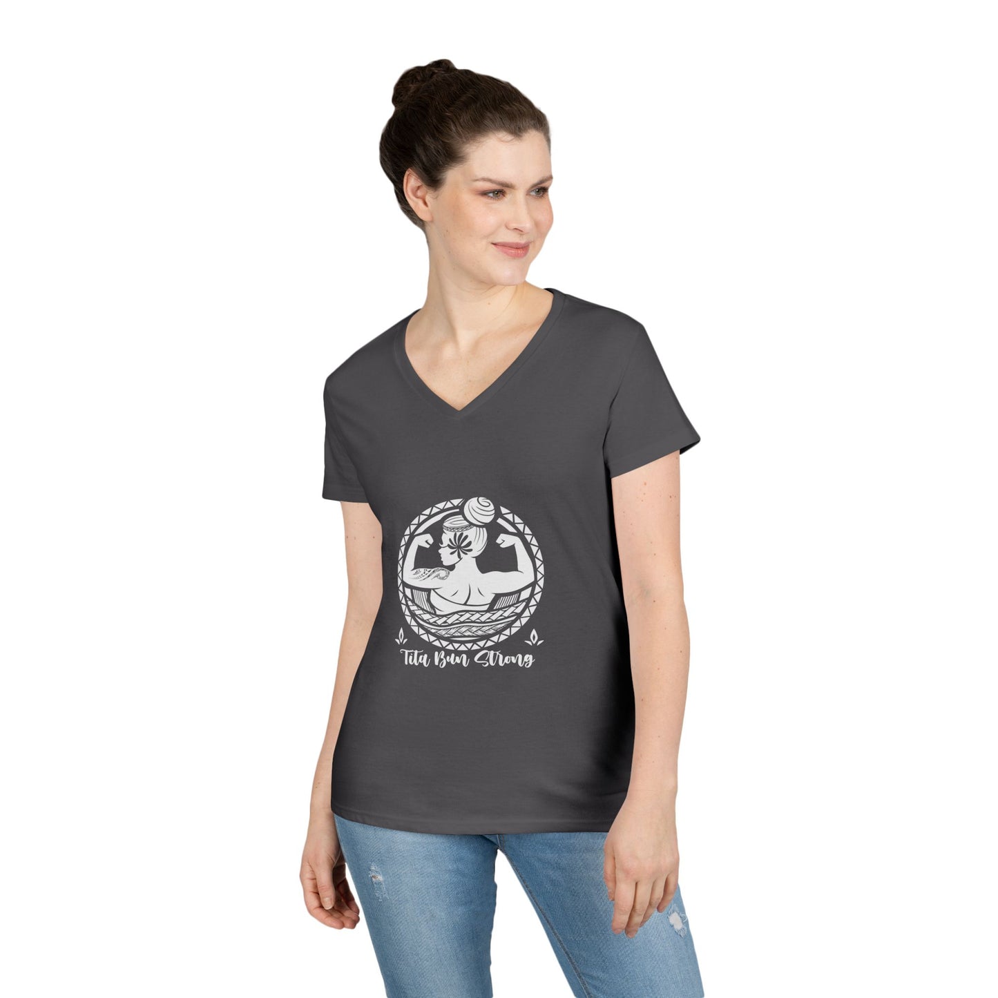 Ladies' V-Neck T-Shirt - "Tita Bun Strong" Inspirational Design